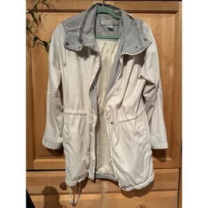 1 Madison Soft White Spring Coat, with Soft Cotton Striped Lining